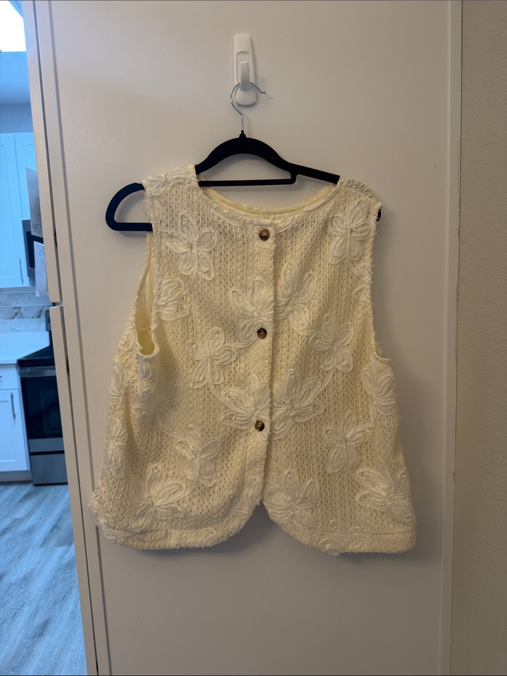 Cream Floral Crochet Button Front Vest